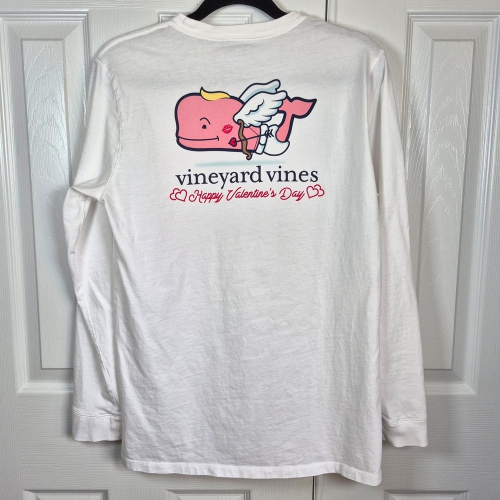 Vineyard Vines kids Valentines Day white long sleeve tee shirt pink whale XL 18